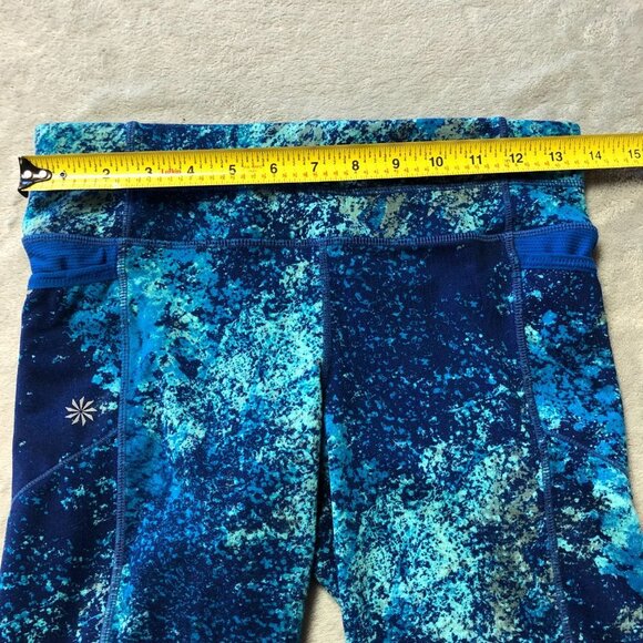 Athleta Blue Splatter Be Free Knicker Cropped Stretch Athletic Legging - Picture 10 of 13